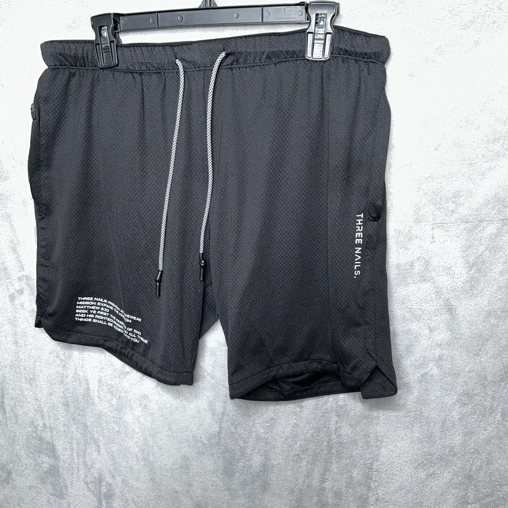 Three Nails Shorts Mens Size Large Black 2-1 Brief Lined Training Gym Running